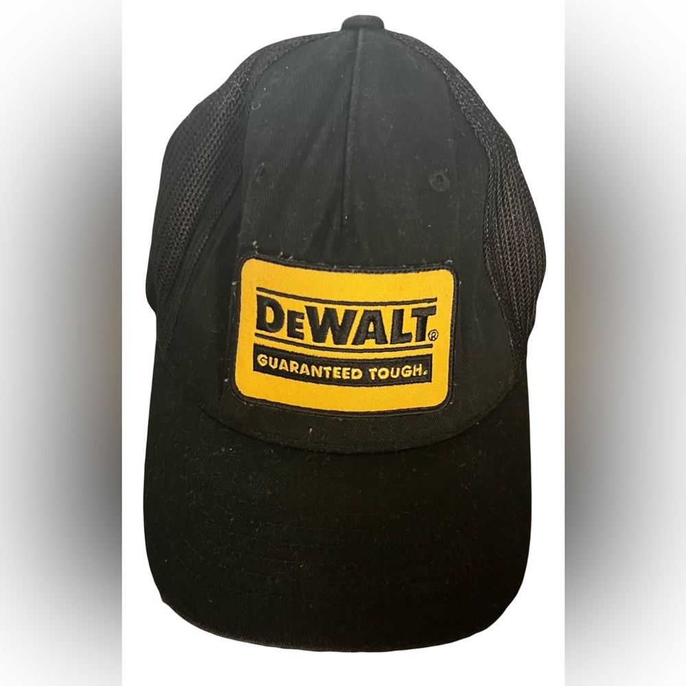 DeWALT Snapback Trucker Hat Black Yellow Flexfit‎ Gaurenteed Tough Patch Cap